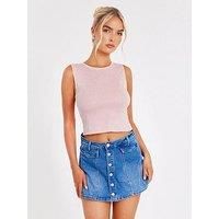 Quiz Women's Pale Pink Knit Diamante Crop Top | Size: Small