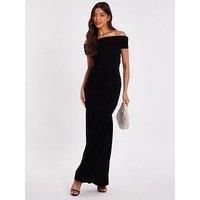 Quiz Black Bardot Drop Waist Maxi Dress
