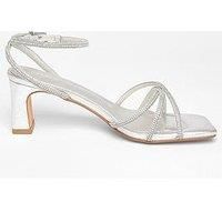 Quiz Wide Fit Silver Diamante Strap Block Heels