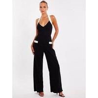 Quiz Black Monochrome Halter Neck Jumpsuit