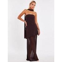 Quiz Brown Bandeau Mesh Skirt Maxi Dress