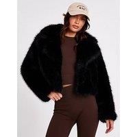 Quiz Women's Black Faux Fur Cropped Jacket | Size: 10
