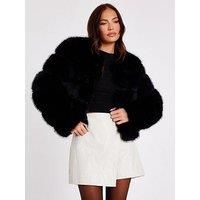 Quiz Women's Black Faux Fur Jacket | Size: 14