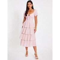 Quiz Women's Pale Pink Tiered Midi Dress | Size: 18