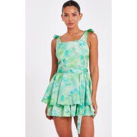 Quiz Green Tie Dye Bow Strap Playsuit