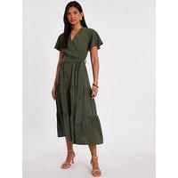 Quiz Women's Khaki Dobby Tie Waist Midi Dress | Size: 8