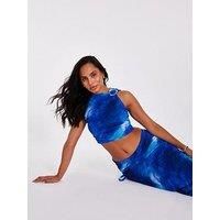 Quiz Women's Blue Mesh Marble Crop Top | Size: 14