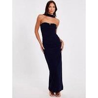 Quiz Navy Collar Detail Ruched Midaxi Dress