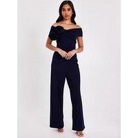 Quiz Women's Navy Petite Bardot Floral Corsage Jumpsuit | Size: 8