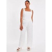 Quiz Petite White Embroidered Trousers