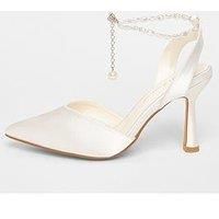 Quiz Wide Fit White Pearl Strap Court Heels