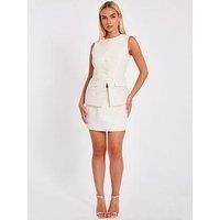 Quiz Cream Boucle Sequin Mini Skirt
