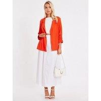 Quiz Women's Orange Textured Ruched Sleeve Blazer | Size: 8