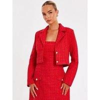 Quiz Women's Red Boucle Cropped Blazer | Size: 6