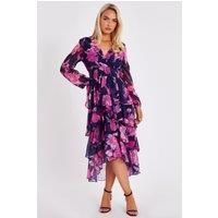 Navy Floral Dip Hem Midaxi Dress