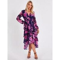 Navy Floral Dip Hem Midaxi Dress