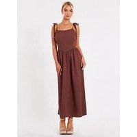 Quiz Brown Textured Midi Dress