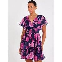 Quiz Women's Navy Chiffon Tiered Mini Dress | Size: 12