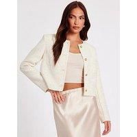 Quiz Women's Off White Boucle Sequin Cropped Jacket | Size: 6