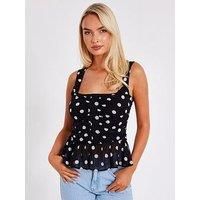 Quiz Women's Black Chiffon Polka Dot Top | Size: 10