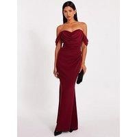 Wine Chiffon Bardot Maxi Dress