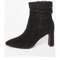 Quiz Women's Black Diamante Heeled Boots | Size: 6