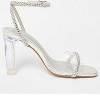 Quiz Silver Diamante Clear Block Heels