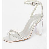 Quiz Women's Silver Diamante Clear Block Heels | Size: 8