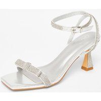 Quiz Silver Diamante Bow Front Heels