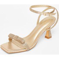 Quiz Gold Diamante Bow Front Heels