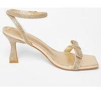 Quiz Women's Gold Diamante Bow Front Heels | Size: 4