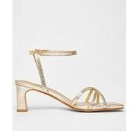 Quiz Wide Fit Gold Strappy Block Heels