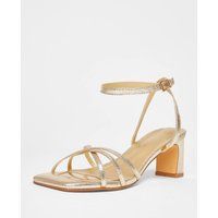 Quiz Women's Gold Wide Fit Strappy Block Heels | Size: 6
