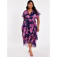 Quiz Curve Navy Chiffon Tiered Midi Dress