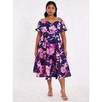 Navy Curve Floral Skater Dress