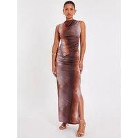 Quiz Brown Abstract Maxi Skirt