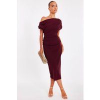 Quiz Dark Red Drop Shoulder Midi Dress