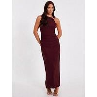 Quiz Dark Red Gold Buckle Midaxi Dress