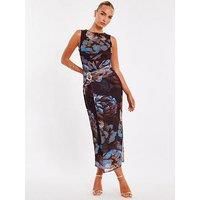Quiz Brown Mesh Floral Midaxi Dress