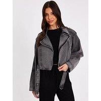 Quiz Women's Grey Denim Biker Jacket | Size: 8