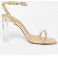 Quiz Gold Diamante Clear Block Heels