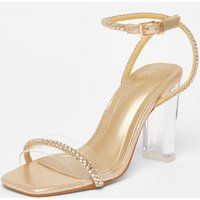 Quiz Women's Gold Diamante Clear Block Heels | Size: 7