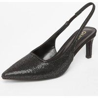 Quiz Women's Black Diamante Sling Back Heels | Size: 8