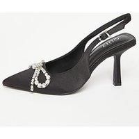 Quiz Black Satin Diamante Bow Court Heels