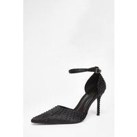 Quiz Women's Black Satin Diamante Court Heels | Size: 7