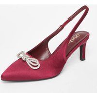 Quiz Women's Burgundy Wide Fit Diamante Bow Court Heels | Size: 4