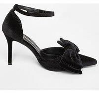 Quiz Women's Black Wide Fit Velvet Bow Court Heels | Size: 4