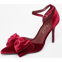 Quiz Women's Burgundy Wide Fit Velvet Bow Court Heels | Size: 6