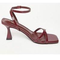 Quiz Dark Red Cross Strap Flared Heels