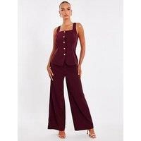Quiz Women's Burgundy Wide Leg Trousers | Size: 6